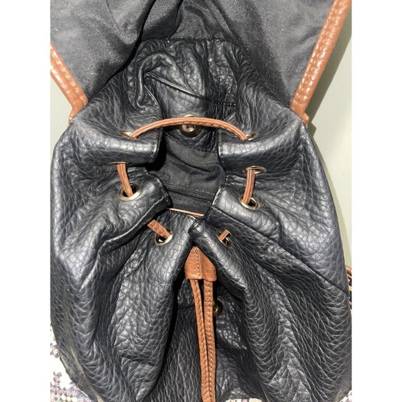 Under One Sky Black Faux Leather Aztec Themed Drawstring Backpack Bag main image 6